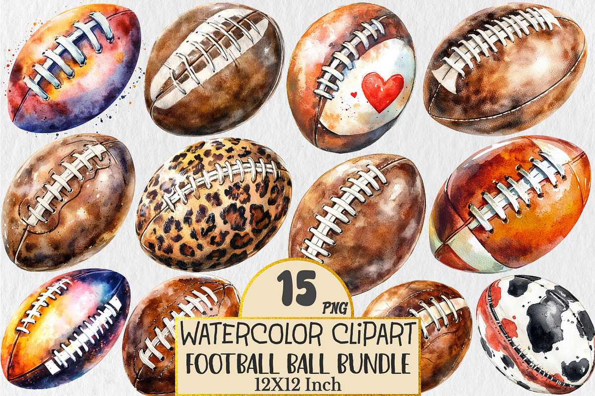 Football Ball Sublimation Bundle, a Seasonal Illustration by Rose Art (Photo 1 of 3)