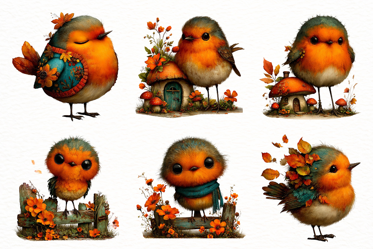 Whimsical Autumn Fall Robin Clipart, a Seasonal Illustration by Designworld (Photo 2 of 11)