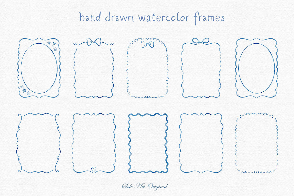 Watercolor Blue Frames Borders, an Object Graphic by Solo Art Original (Photo 2 of 15)