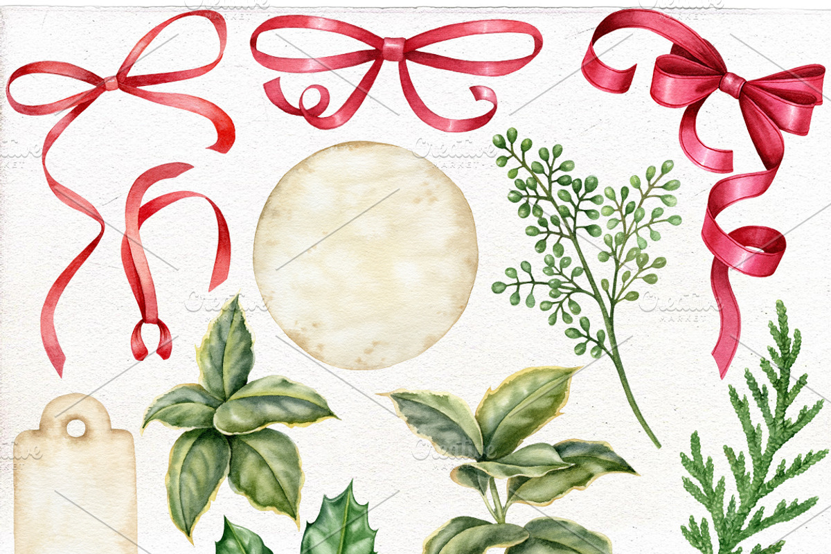Watercolor Christmas vintage clipart, an Illustration by Mary (Photo 2 of 2)