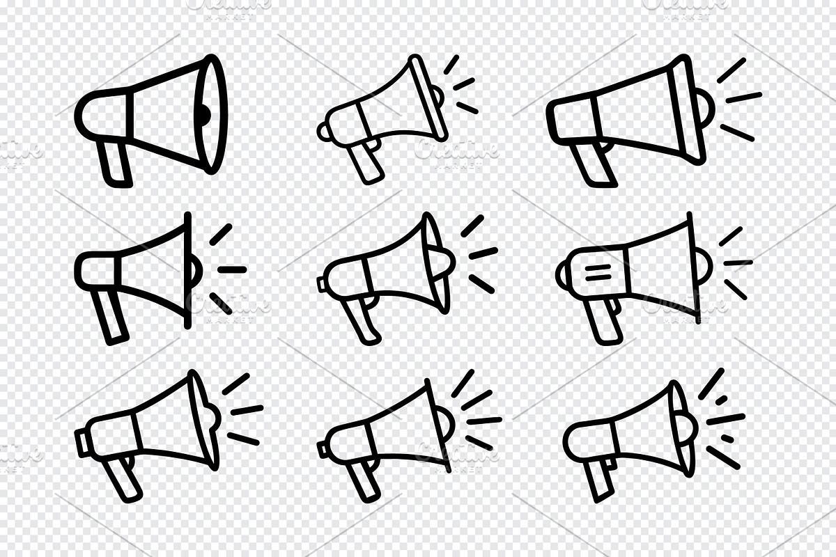 Collection of hand drawn megaphone, an Outline Icon by Toufiqul