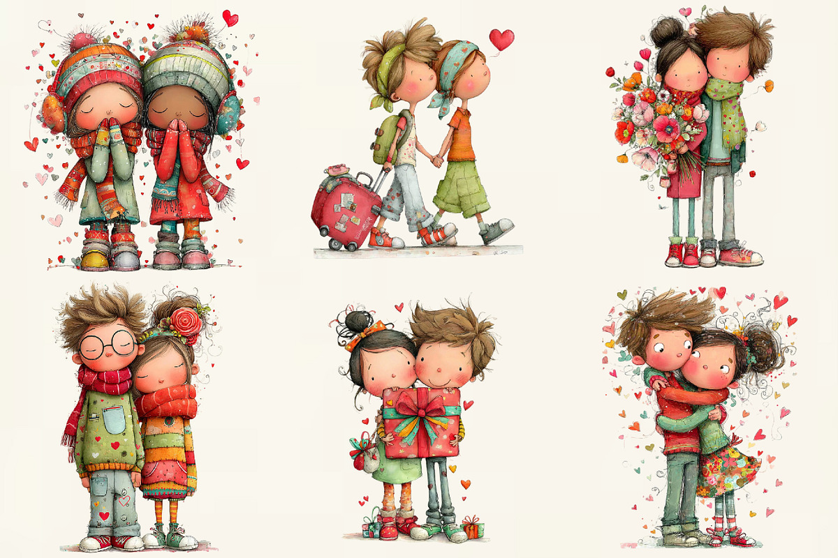 Watercolor Valentine Couple Clipart, an Illustration by DreamCafeArt (Photo 2 of 6)