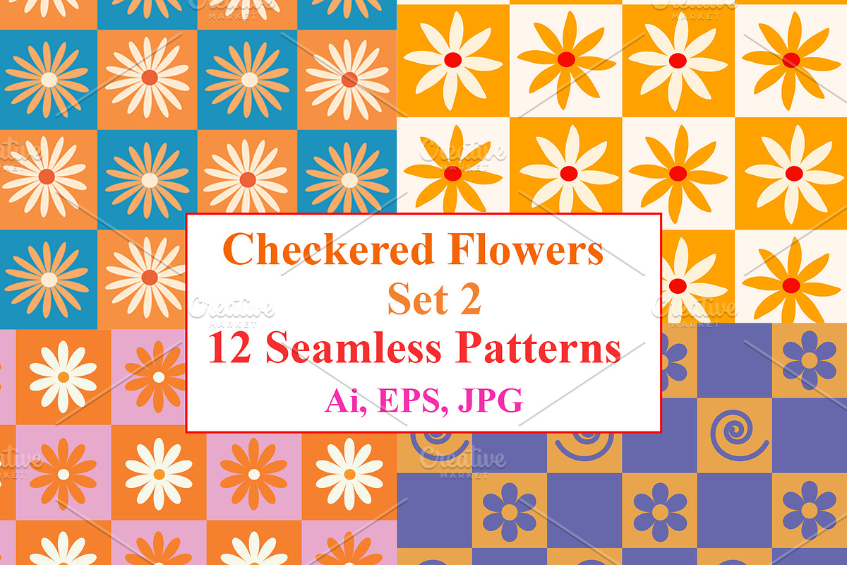Checkered Flowers Patterns Volume 2, a Pattern Graphic by Yasmine Patterns (Photo 1 of 10)