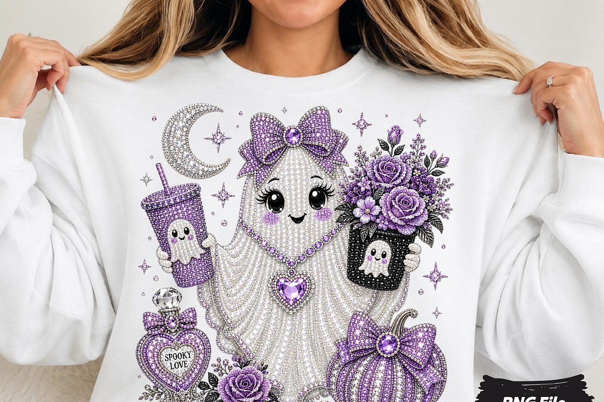 Cute Rhinestone Ghost PNG (2), a Seasonal Illustration by DreamCafeArt (Photo 1 of 6)