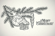 Retro Christmas Tree Branch, a Decorative Illustration by Countryside life (Thumbnail 2 of 5)