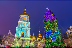 Christmas tree and saint sophia cathedral a unesco world heritage site in, an Architecture Photo by Leonid Andronov