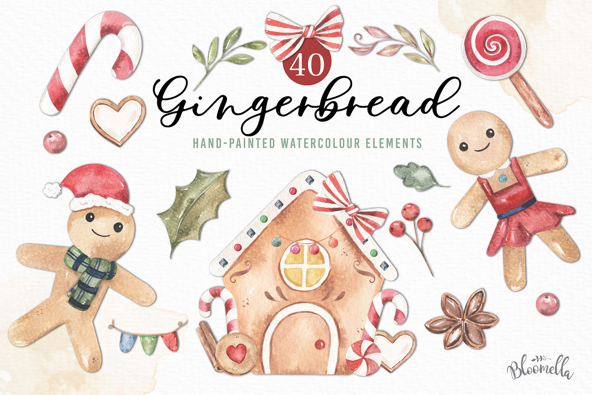 Gingerbread Men 40 Watercolour Set, an Object Graphic by Bloomella (Photo 1 of 6)