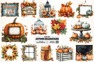 Watercolor Autumn Decorations Clipar, an Illustration by Pixels.Craft