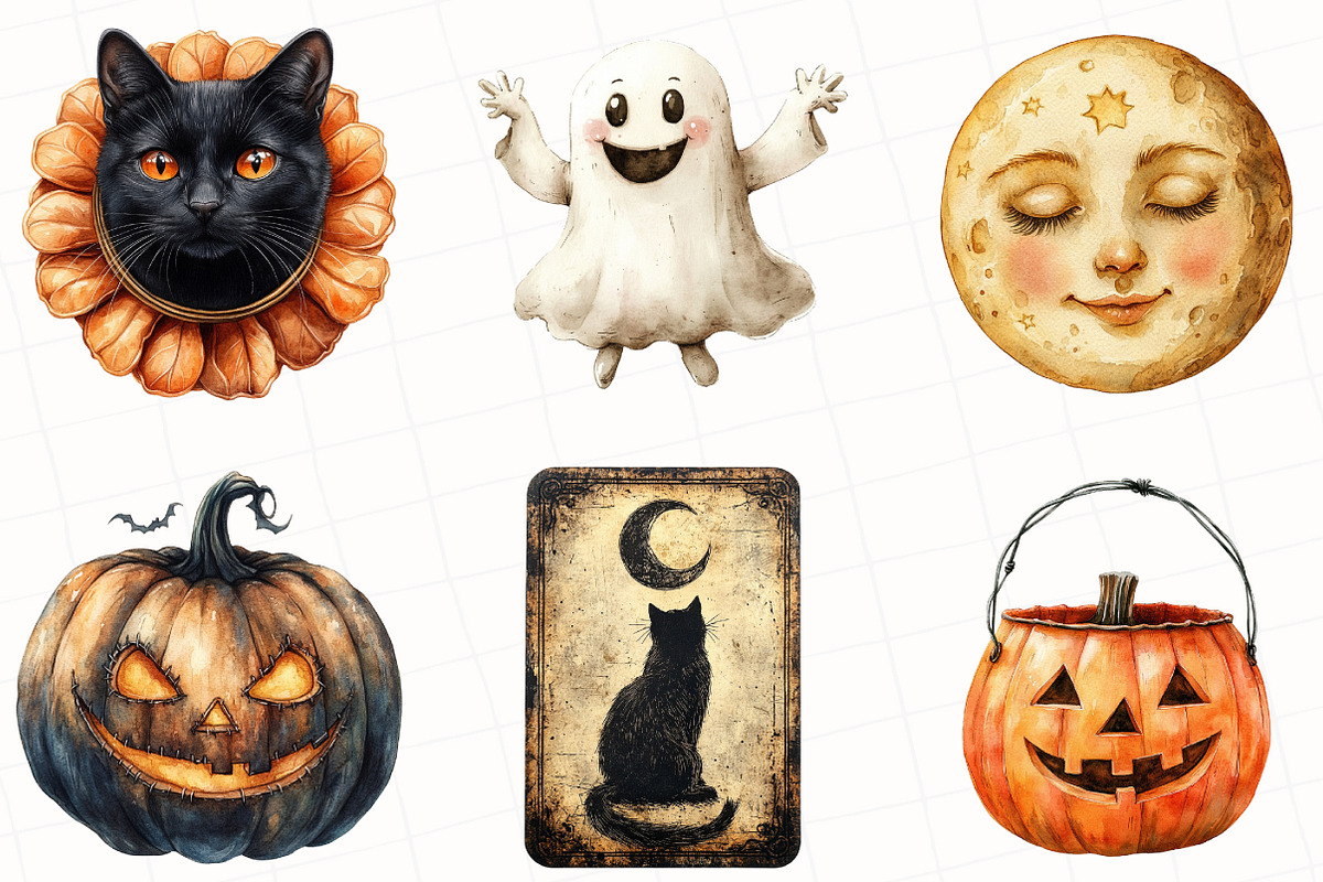 Vintage Halloween Clipart, an Illustration by OK Design (Photo 5 of 5)
