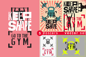 Gym vintage vector poster set., a Sport Illustration by PoPaShop