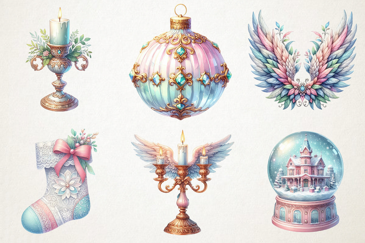 Pastel Antique Christmas Clipart, an Illustration by RobertsArt (Photo 5 of 7)