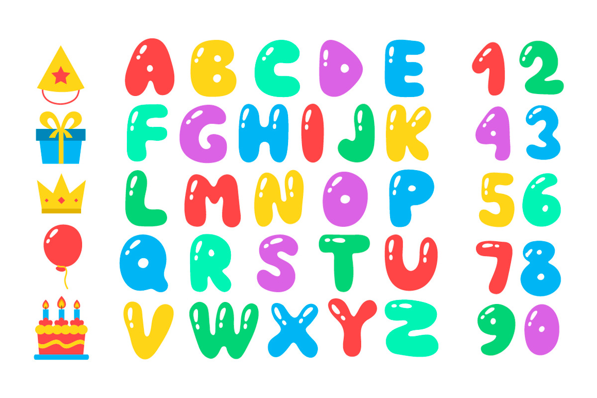 Happy birthday cartoon alphabet set, a Decorative Illustration by Slavko Kahovsky (Photo 2 of 2)