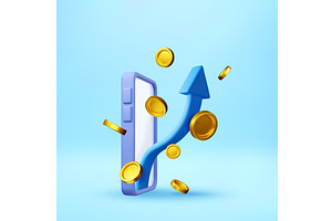 3D phone with blue rising arrow and, a Finance Illustration by Abscent