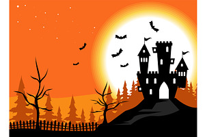 Halloween Castle And Bats