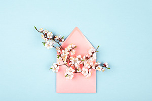 Pink envelope with spring flower