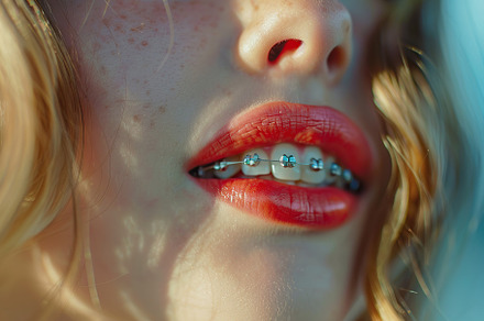 Young woman with modern braces on teeth, dental care concept, a Health & Medical Photo by AlyaAnd