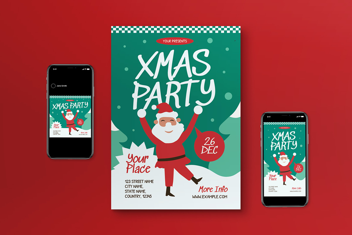 Green Quirky Xmas Party Flyer Set, a Flyer Template by graphicook (Photo 3 of 3)