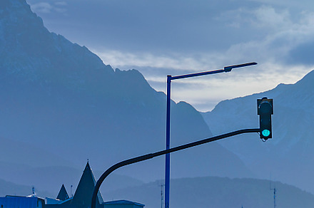 Ushuaia city urban street scene, argentina, a Transportation Photo by DanFLCreativo