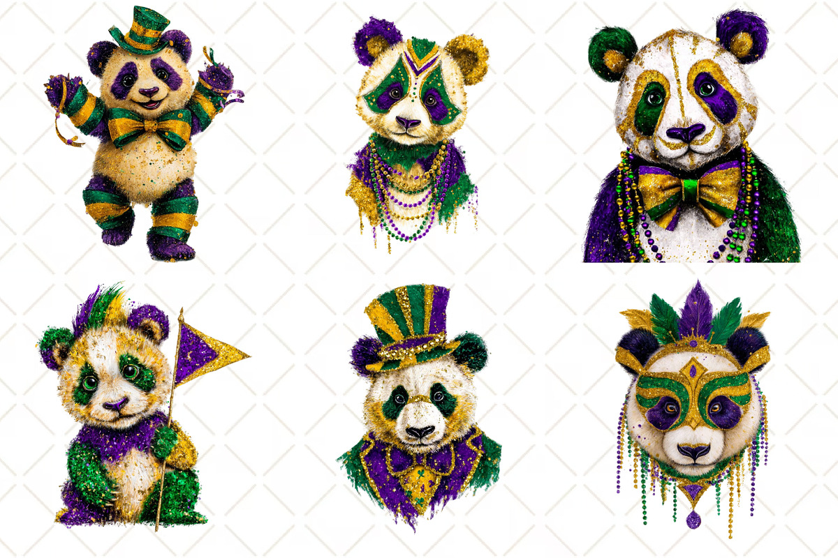 Whimsical Mardi Gras Panda Clipart, an Illustration by Black Bird Studio (Photo 2 of 6)