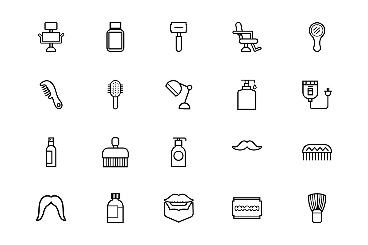 Barber Shop Line Icon Set, an Outline Icon by studiogstock (Photo 3 of 4)