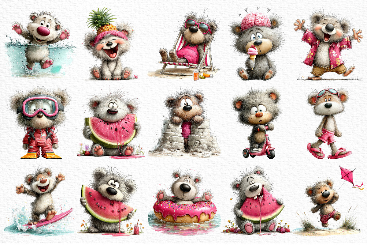 Funny Summer Teddy Bear Clipart, an Illustration by Craft Nest (Photo 6 of 12)