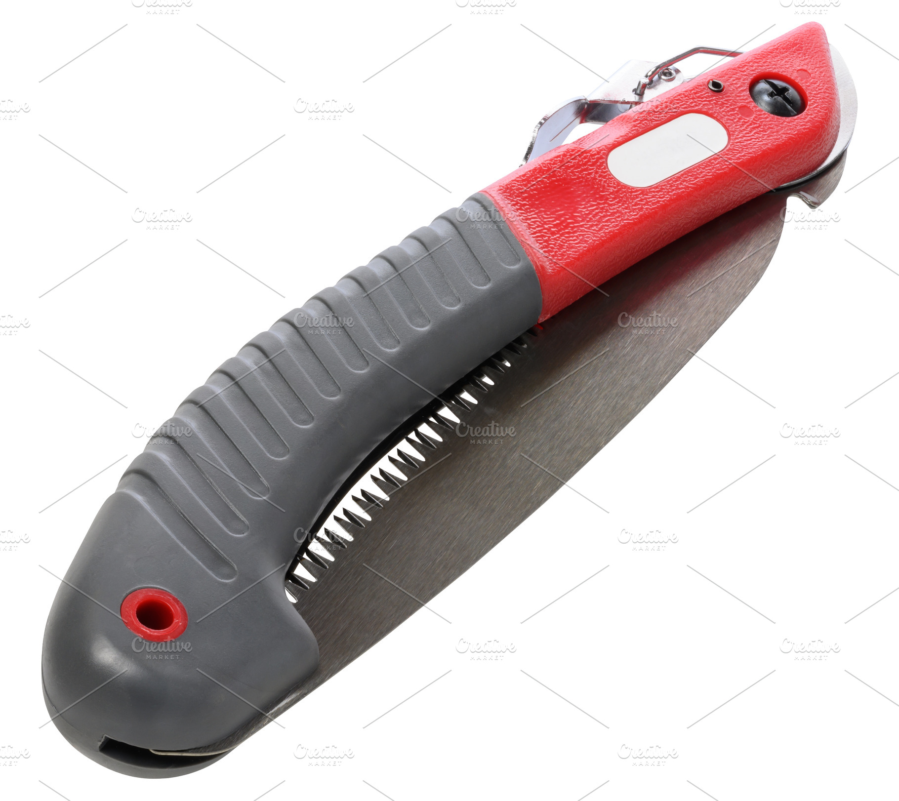 Folding wood saw on an isolated background, an Industrial Photo by ndanko