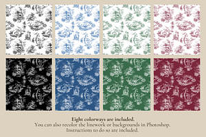 Dinosaur Toile De Jouy Pattern Set