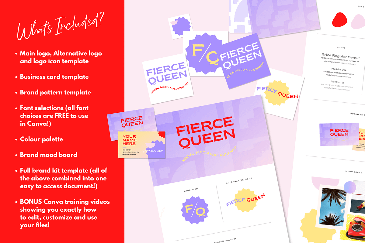 Fierce Queen Canva logo & brand kit, a Branding & Logo Template by Kurly Creative (Photo 2 of 13)