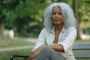 Elegant woman with silver hair relaxing in a park in summer, a Person Photo by AlyaAnd