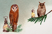 Owls and lanterns.Watercolor clipart, a Decorative Illustration by a_ptichkina (Thumbnail 6 of 7)