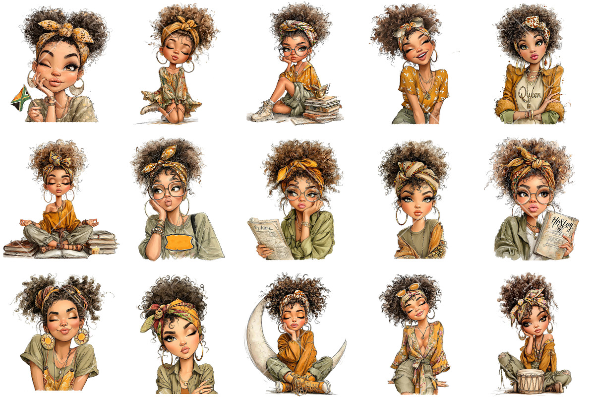 Whimsical Black Afro Girl Clipart, an Illustration by OK Design (Photo 3 of 6)