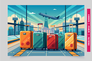 Five suitcases airport travel, an Illustration by Tanuart