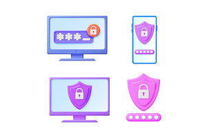 3d vector render set showing secure, a Technology Illustration by Abscent