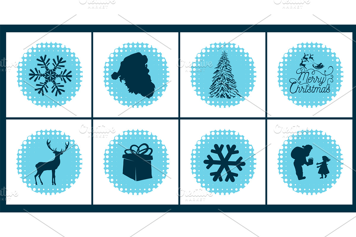 Round Christmas stickers labels with, an Object Illustration by Nenahliadava Design