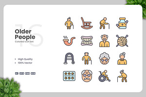 Older People Colored Icons, an Icon by Upnowgraphic