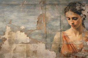 Ancient painting with young woman, d