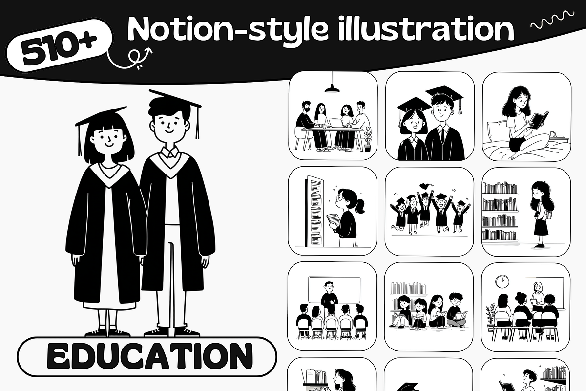 510 Notion Style Education Pack, an Education Illustration by DaisyStudio (Photo 1 of 10)