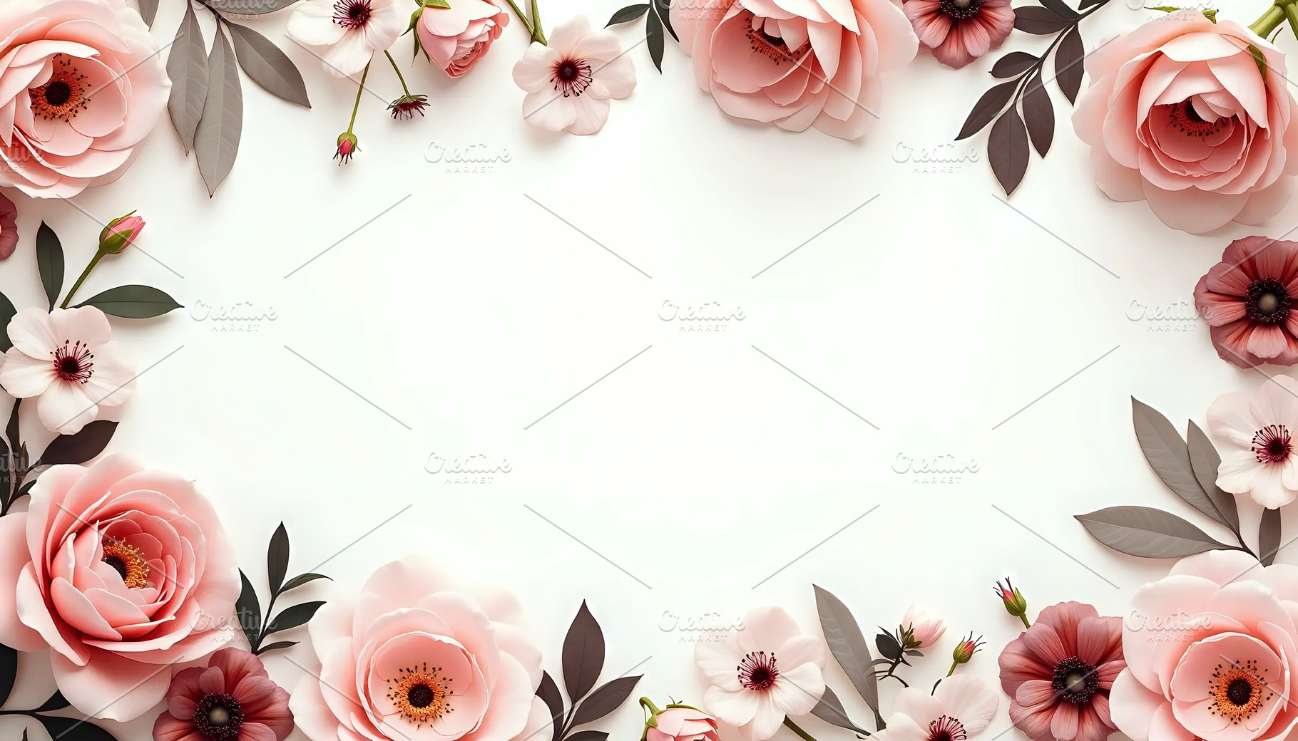 Classic Floral Frame With Muted Colo, a Photo by LOGOCREATIVE