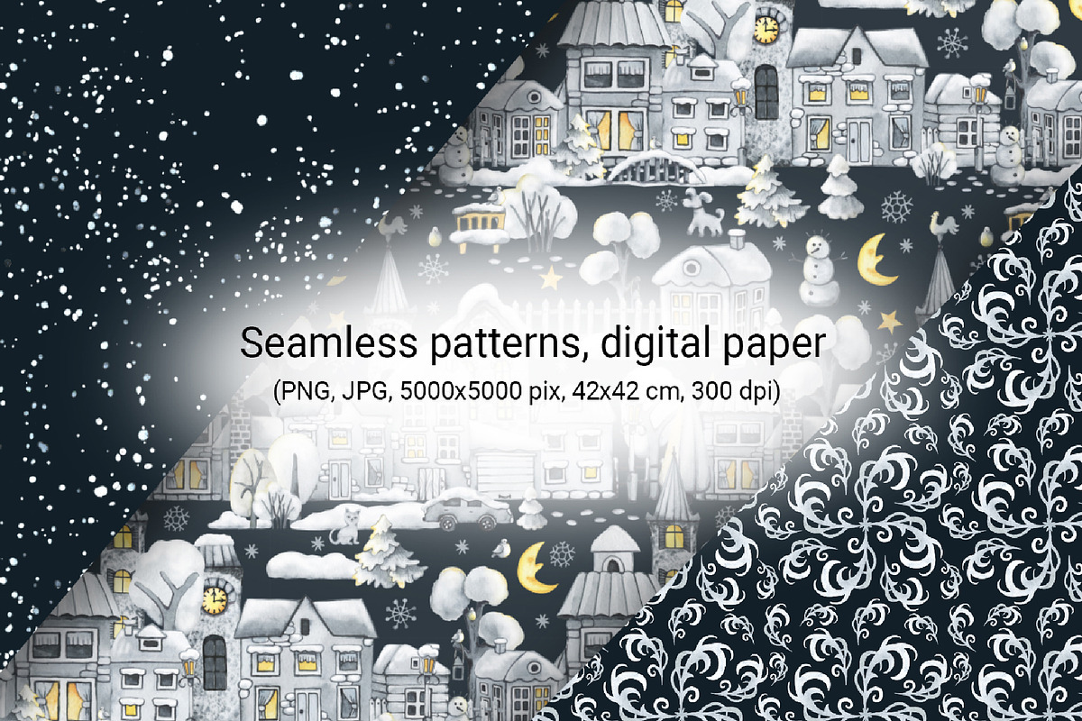 Winter House Christmas Digital Paper, a Pattern Graphic by Artmanata (Photo 3 of 10)