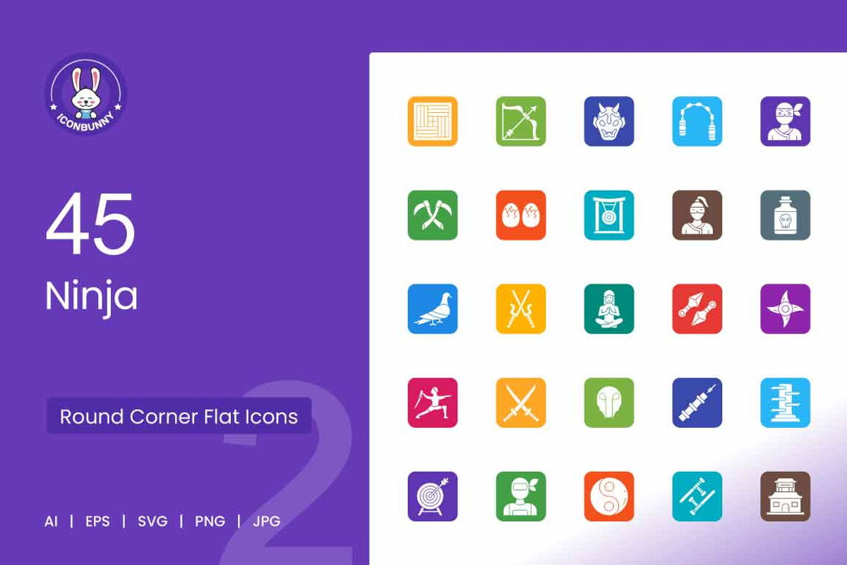 45 Ninja Filled Round Corner Icons, an Icon by IconBunny (Photo 1 of 2)