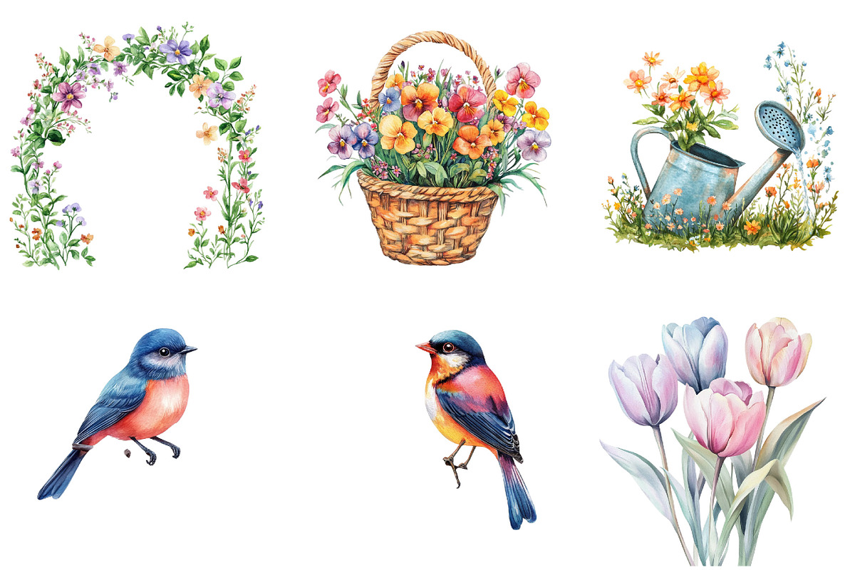Watercolor Springtime Clipart PNG, an Illustration by Designking (Photo 5 of 5)