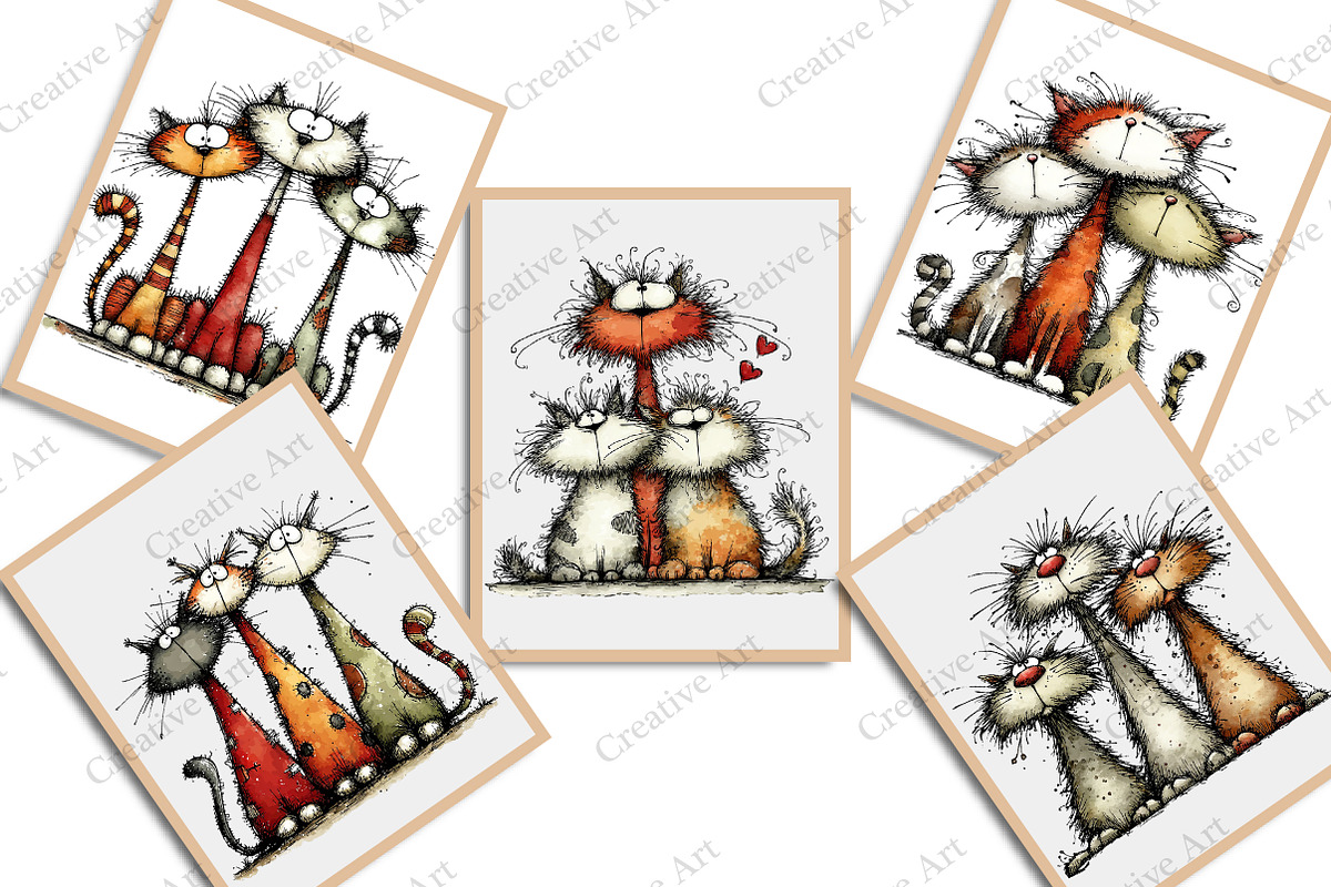 Whimsical Christmas Cats Clipart, an Illustration by Creative Art (Photo 13 of 13)