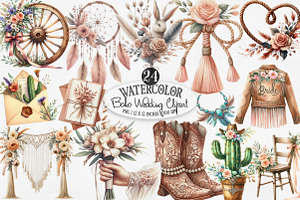 Western Boho Wedding Clipart, an Illustration by Designking