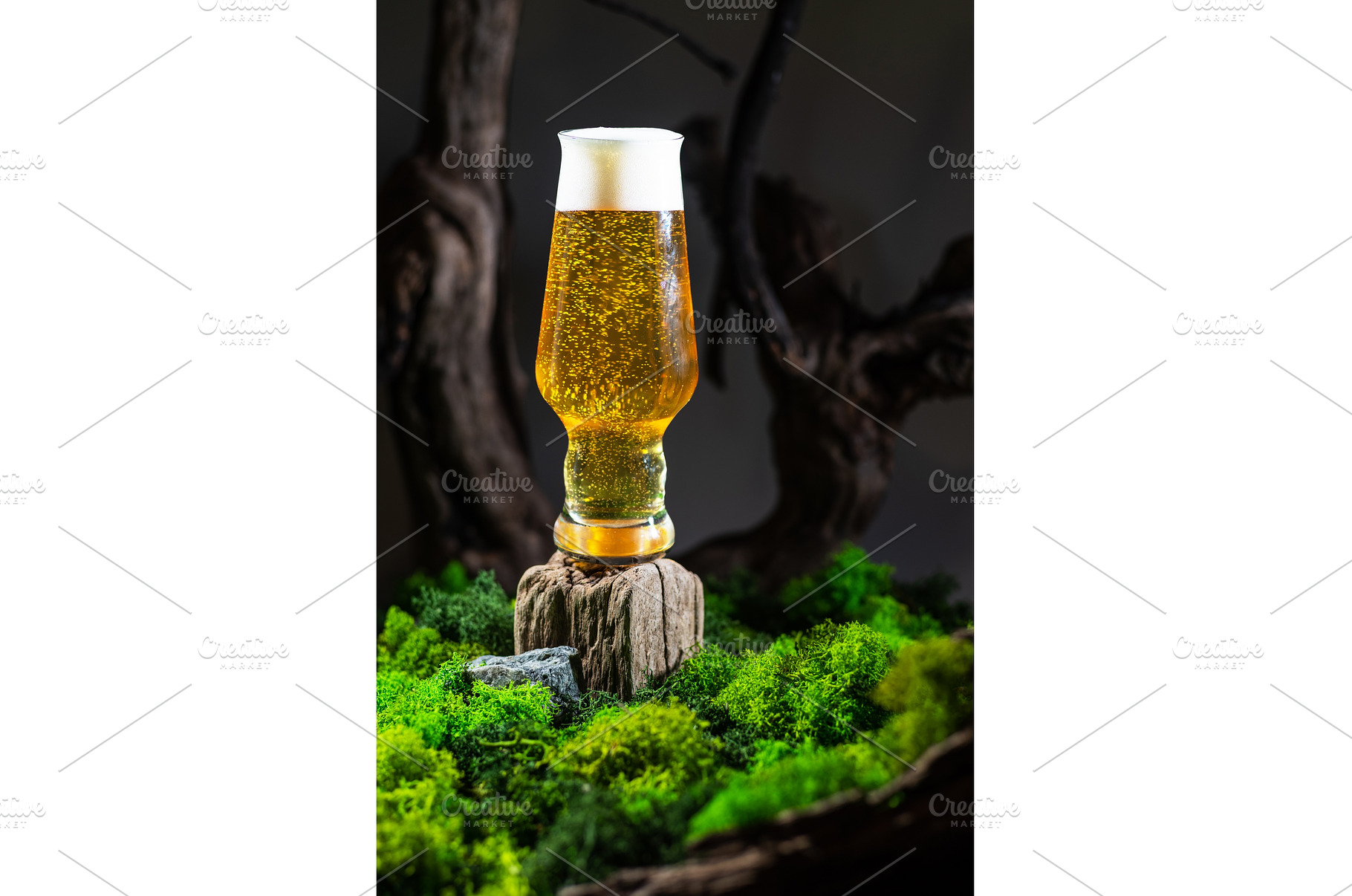 Glass of light beer on a stump, a Food & Drink Photo by Stockphoto by vzwer