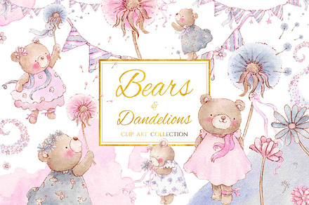 Bears & Dandelions, an Illustration by Jen Digital Art