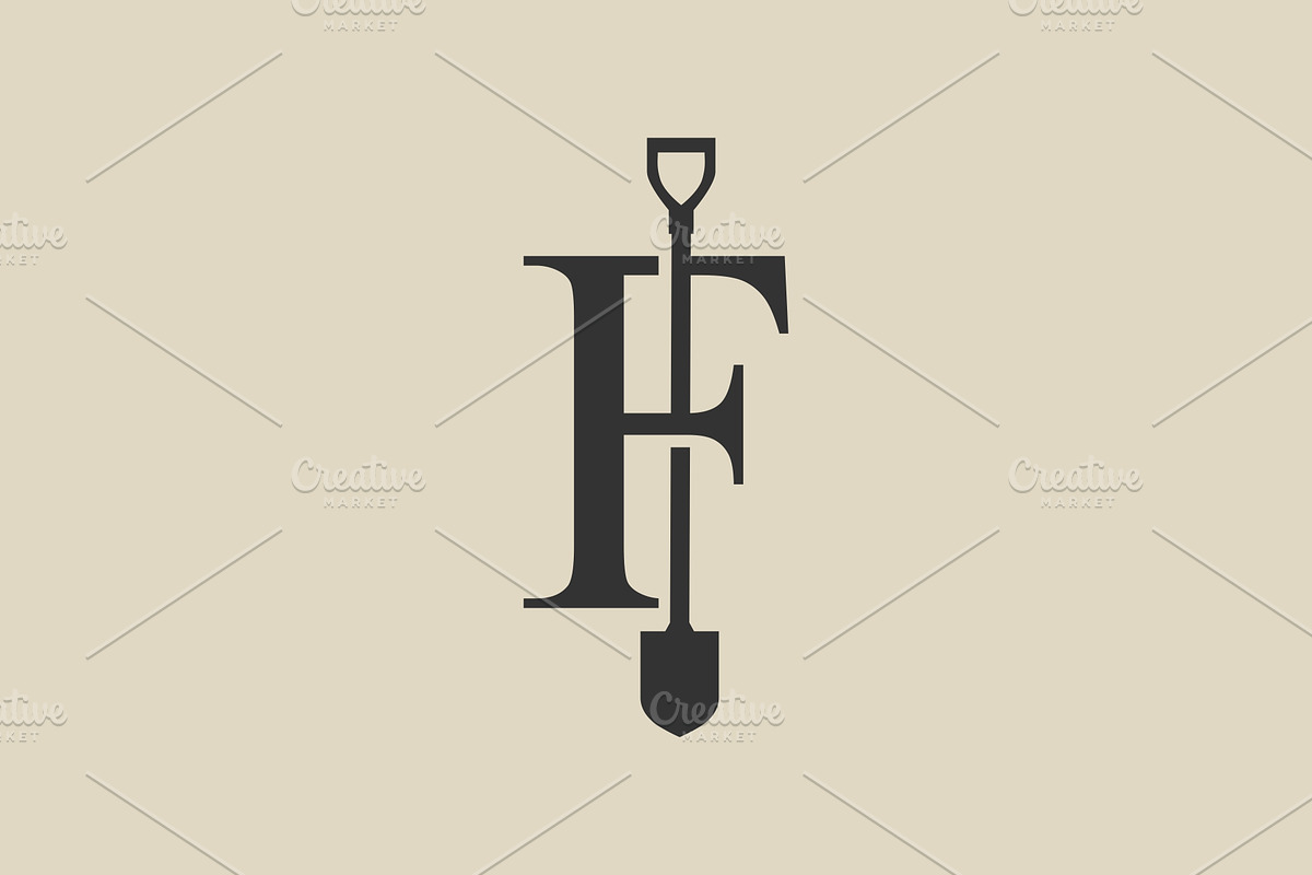 f letter shovel spade logo vector, a Branding & Logo Template by VASTARD STUDIO