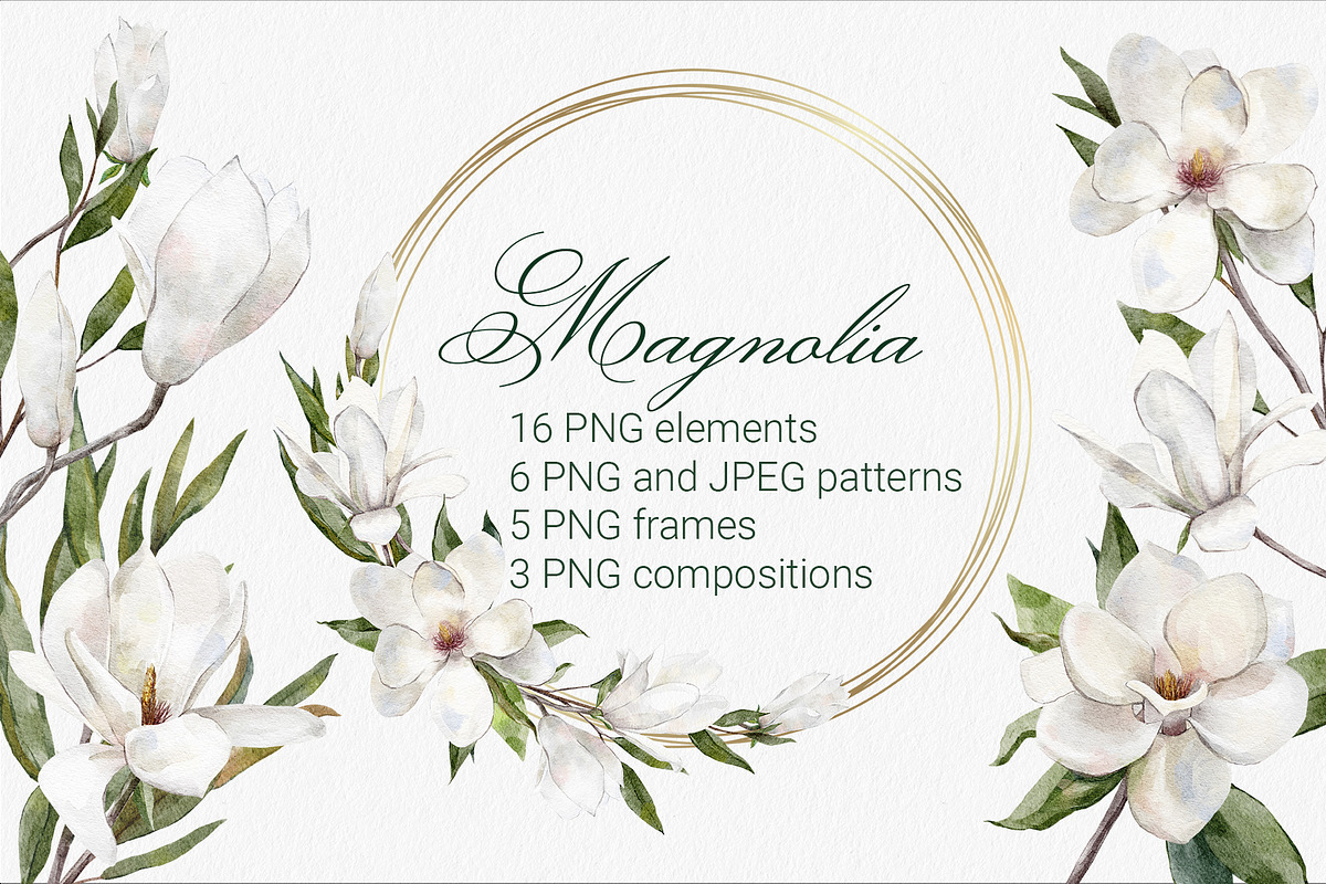 Watercolor white Magnolia flowers, a Decorative Illustration by mArtstore (Photo 1 of 8)