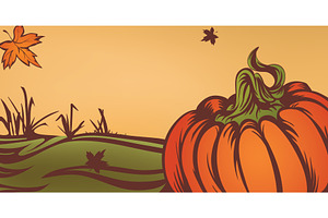 pumpkin on the field. Autumn leaves