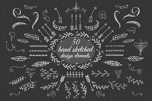 50 hand sketched design elements.