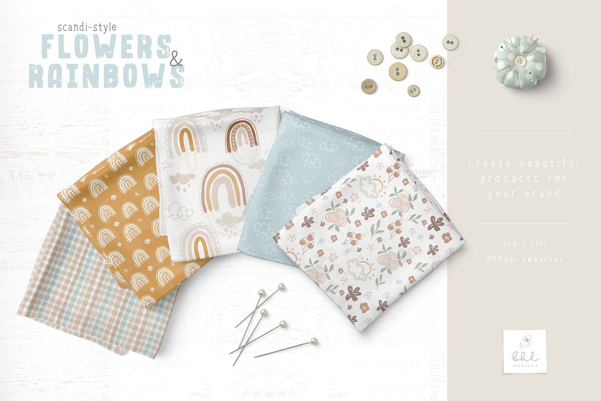 Scandi-Style Flowers and Rainbows, a Pattern Graphic by bhldesigns (Photo 3 of 13)